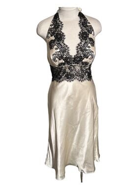 NWT Silk White House Black Market Cream with Black Lace Halter Dress Size 2